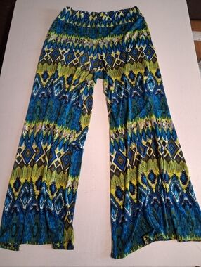 Vibrant Blue & Lime Geometric Palazzo Pants